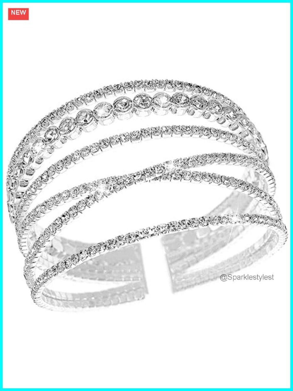Rhinestone Multilayer Cuff Bracelet for Women Silver Bridal